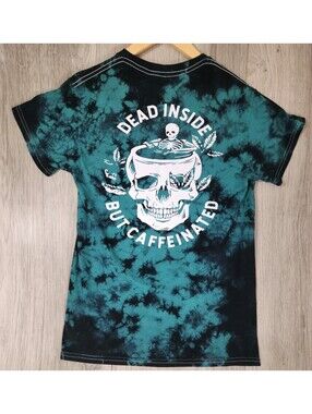 Dead Inside but Caffeinated T-Shirt Mens Womens Small Tie Die Green,Black #12